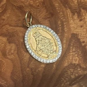 JENNIFER CREEL 1" 14k Solid Gold Madonna Rue Du Bac Pendant with Pave Diamonds